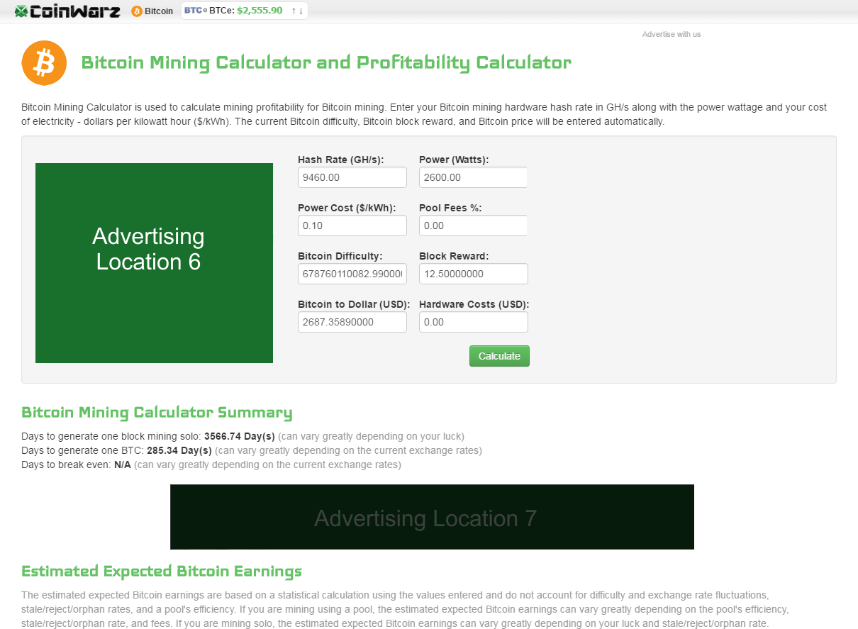 Bitcoin mining hashrate calculator